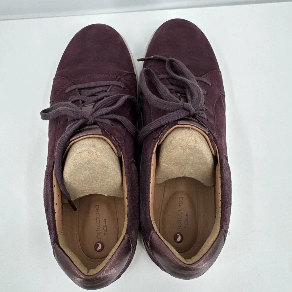 Clarks Sneakers Womens 9 M Un Adorn Shoes Purple Leather Lace Up Comfort Walking